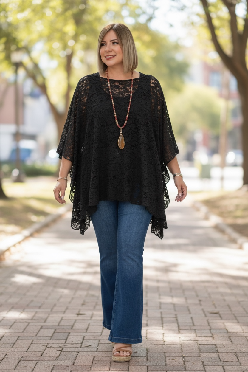 Black lace plus tunic