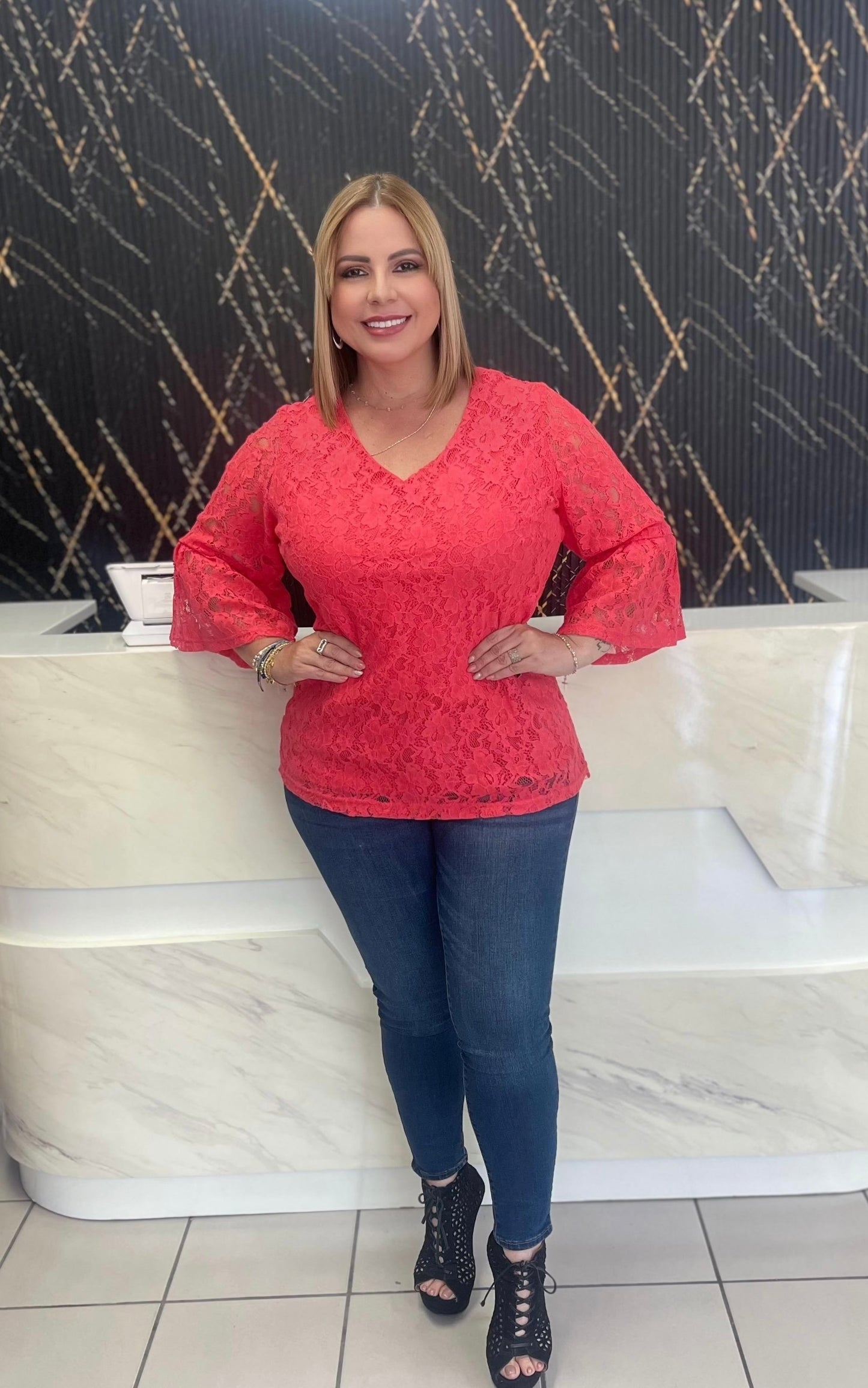 Coral lace top