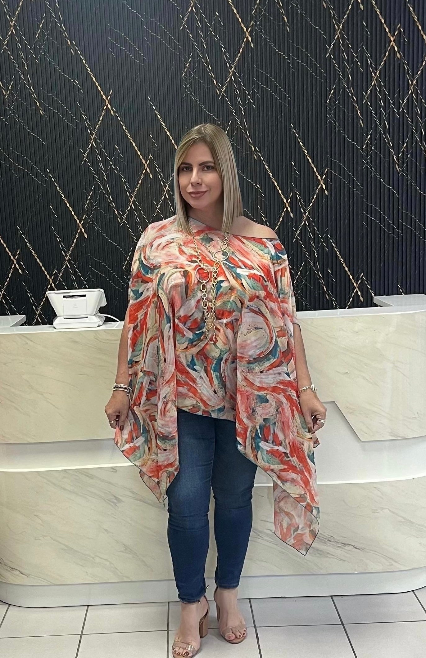 Orange print chiffon tunic