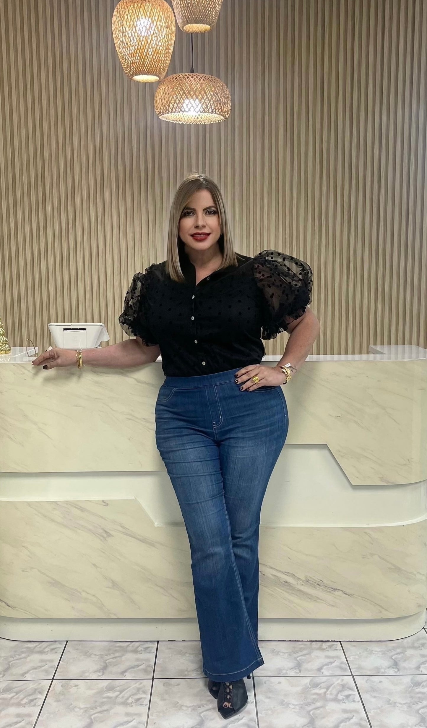 Black polka dots top