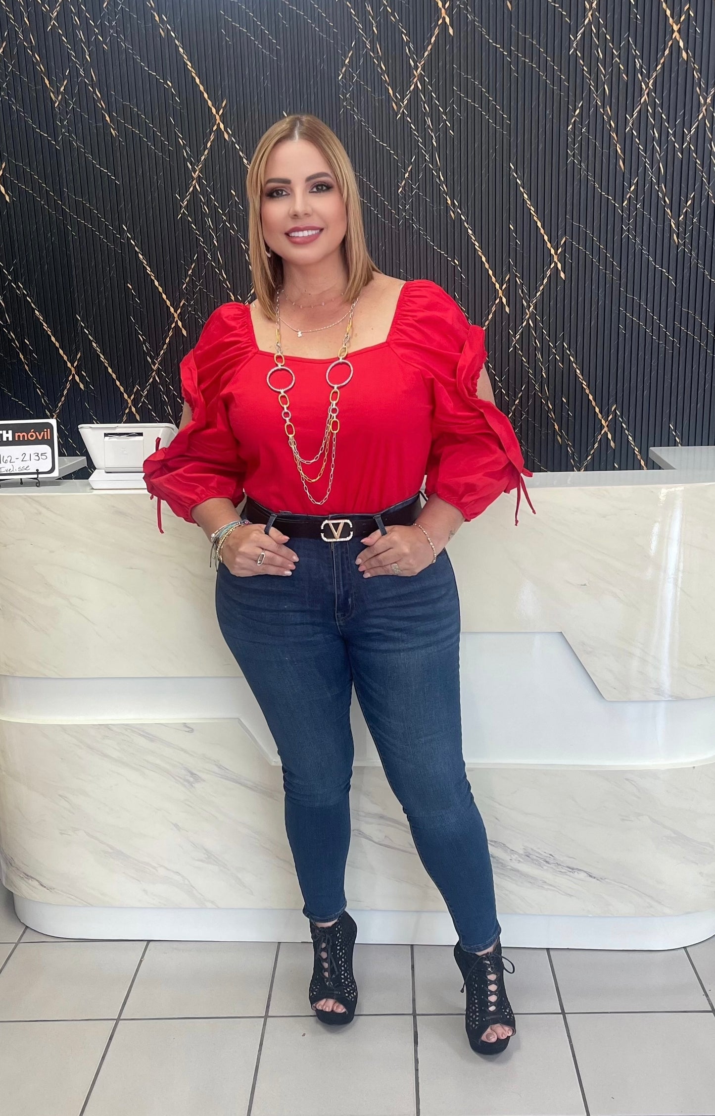 Cold shoulder red top