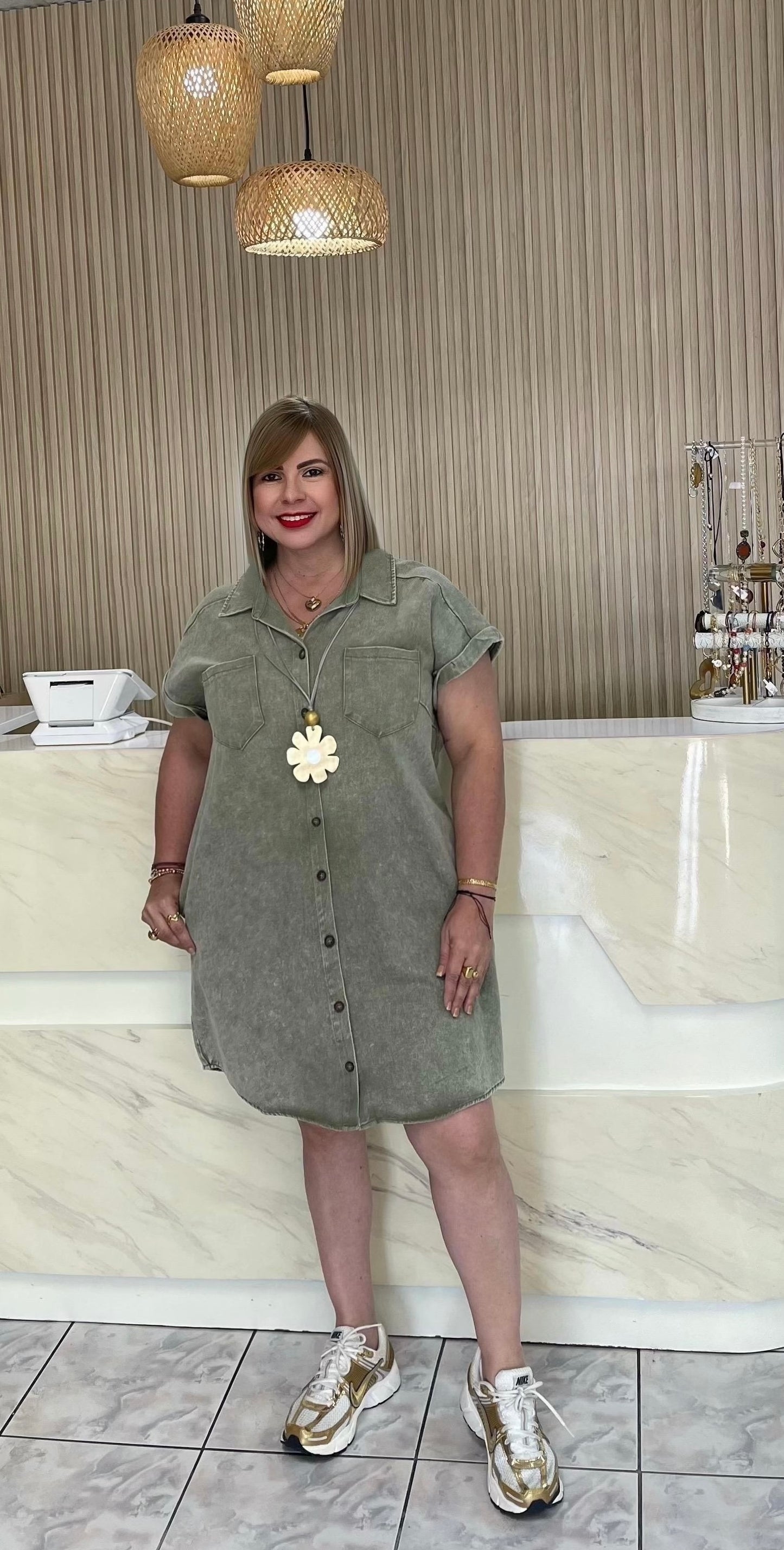 Plus sage green denim short dress