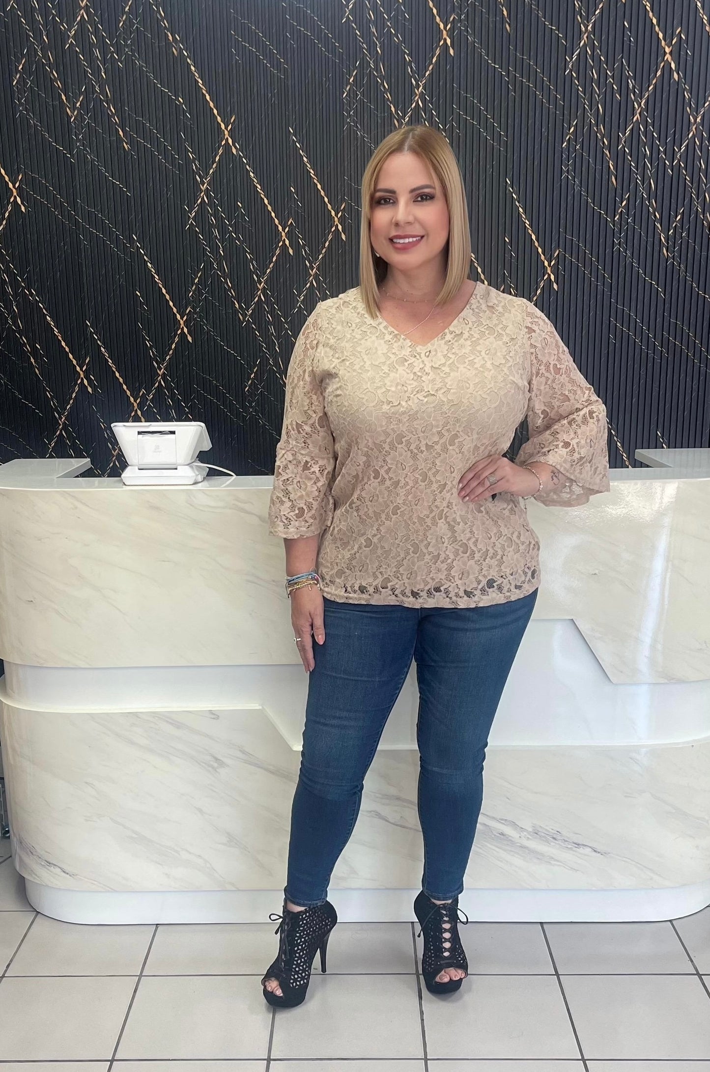 Nude lace top