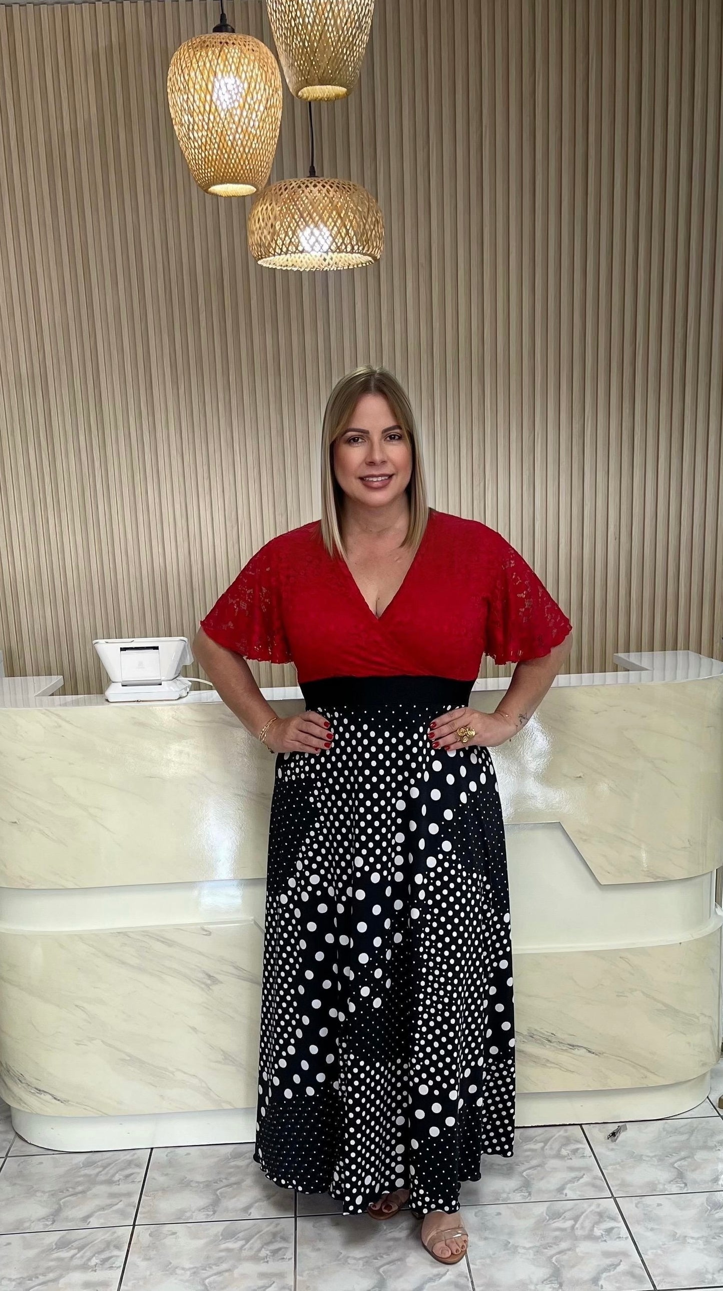 Red & Polka dots plus maxi dress