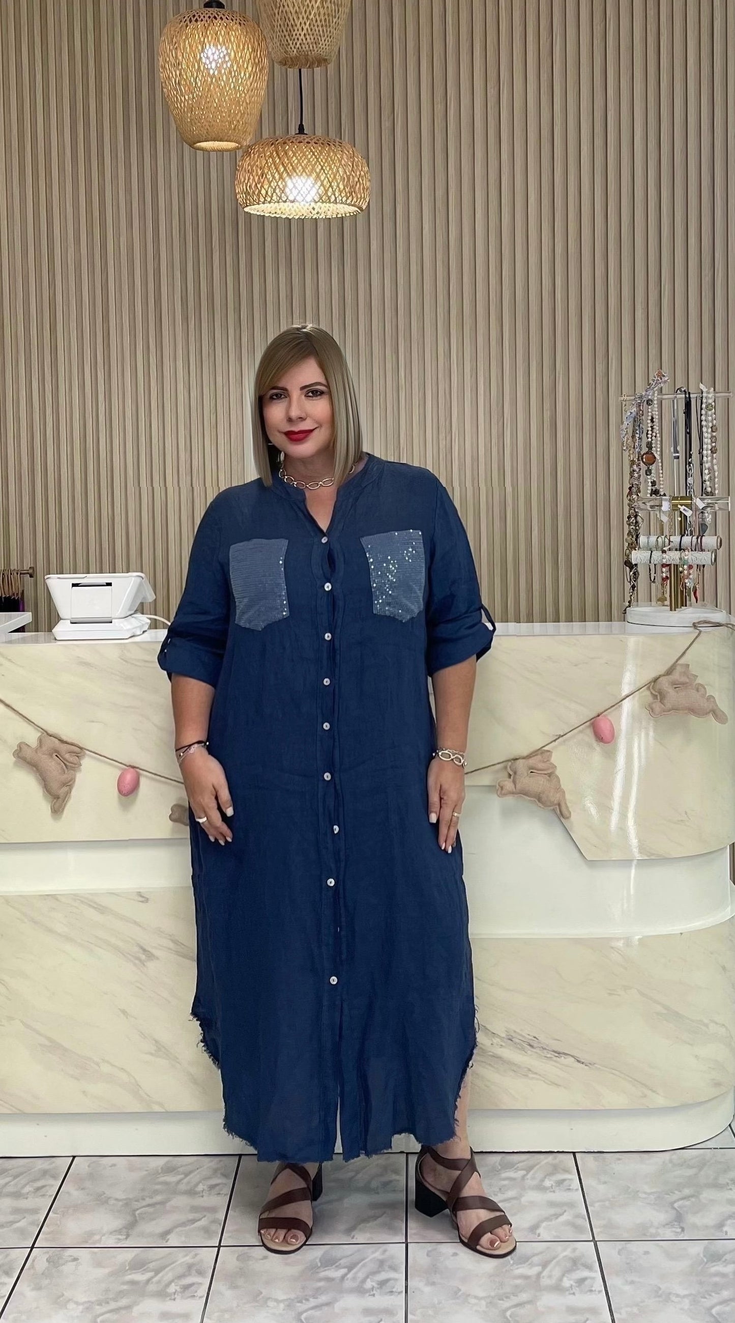 Long navy blue plus dress