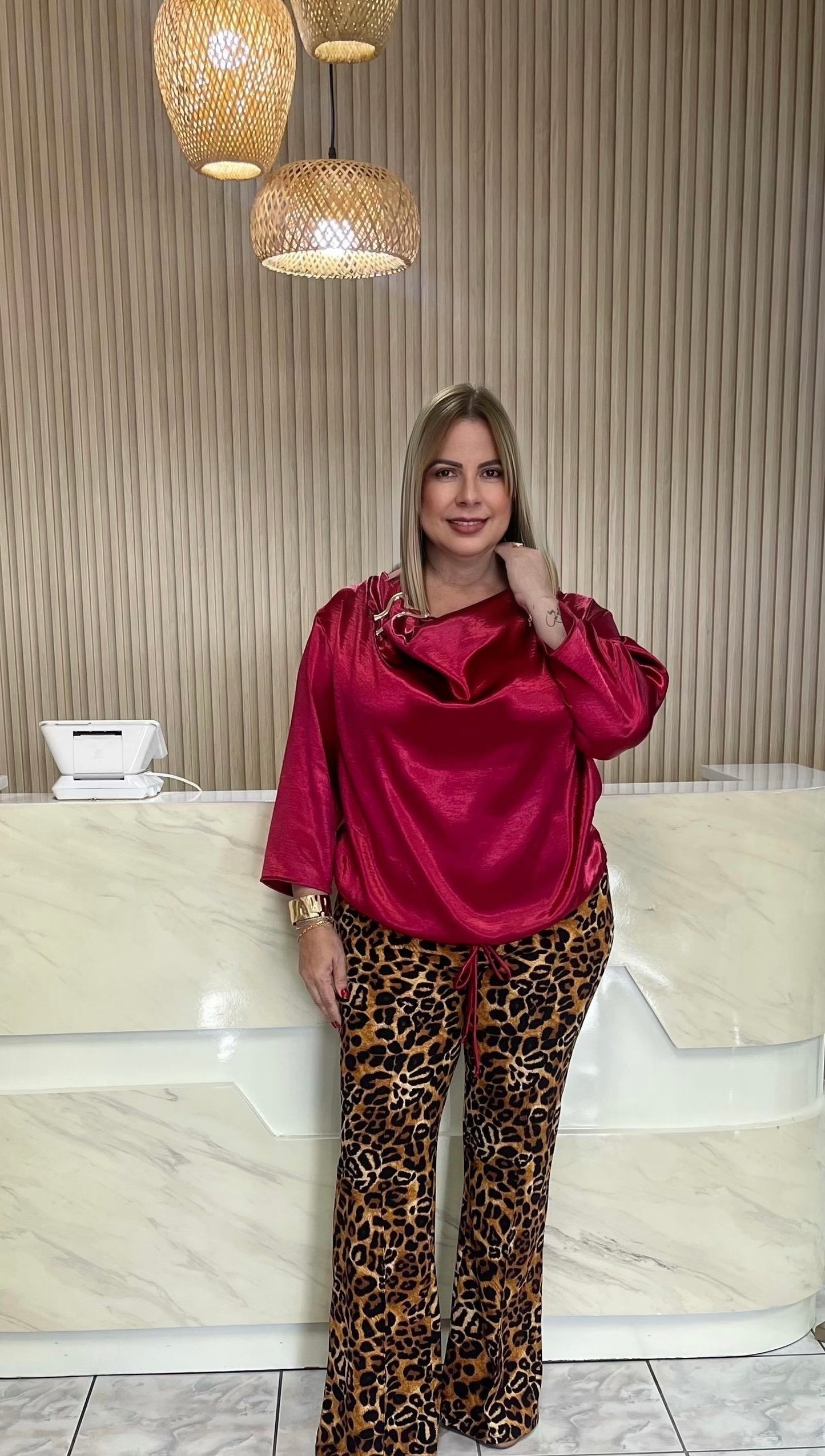 Satin magenta plus top