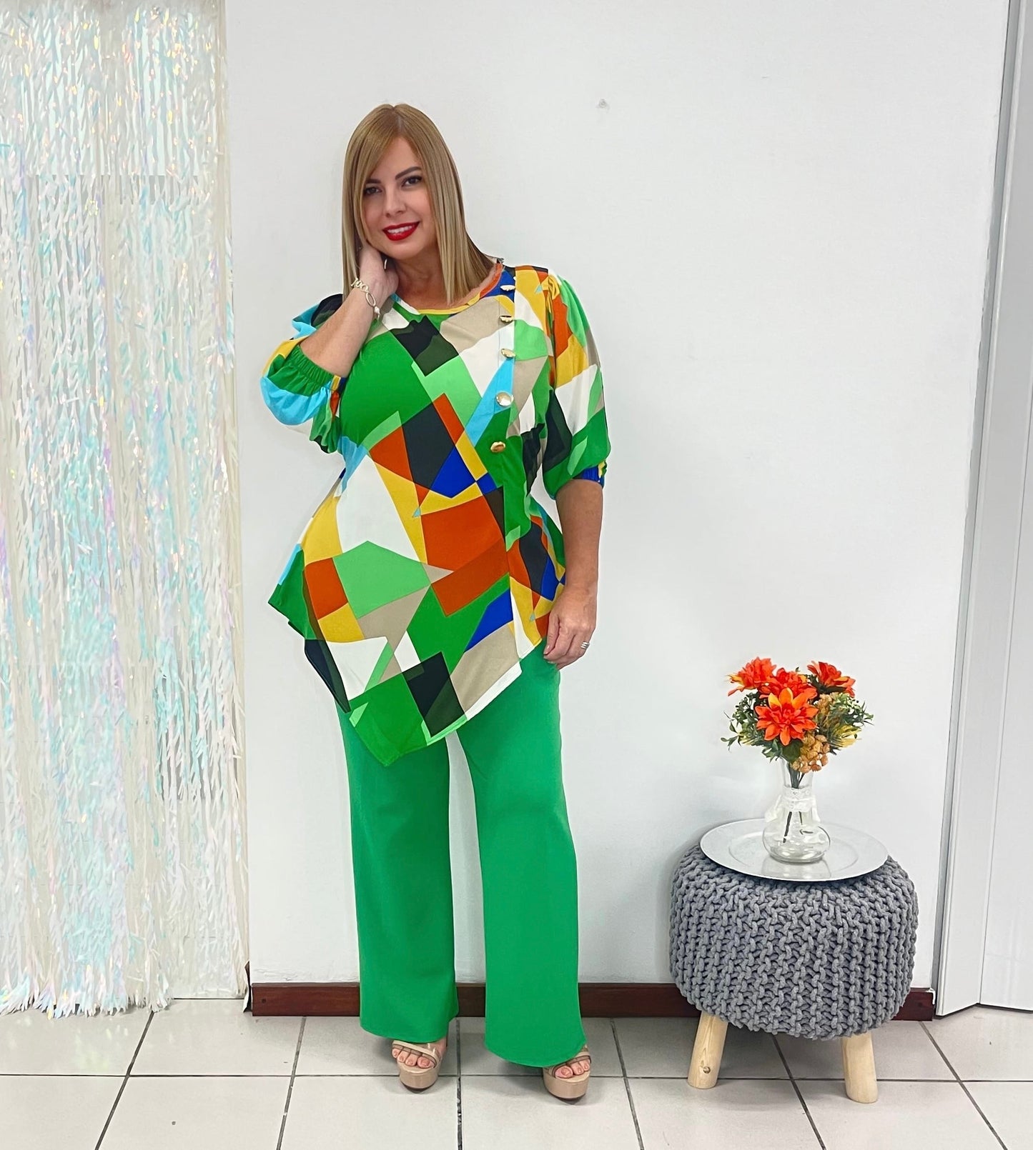Plus Asymmetric green blouse