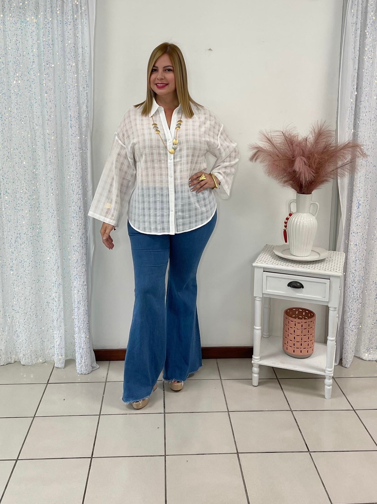 plus blusa blanca & Botones