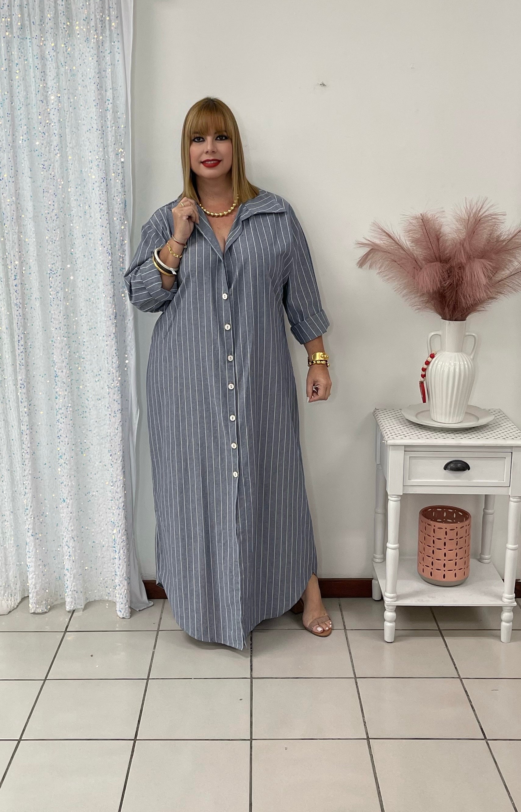 white christmas dresses A Line Denim Maxi Dress