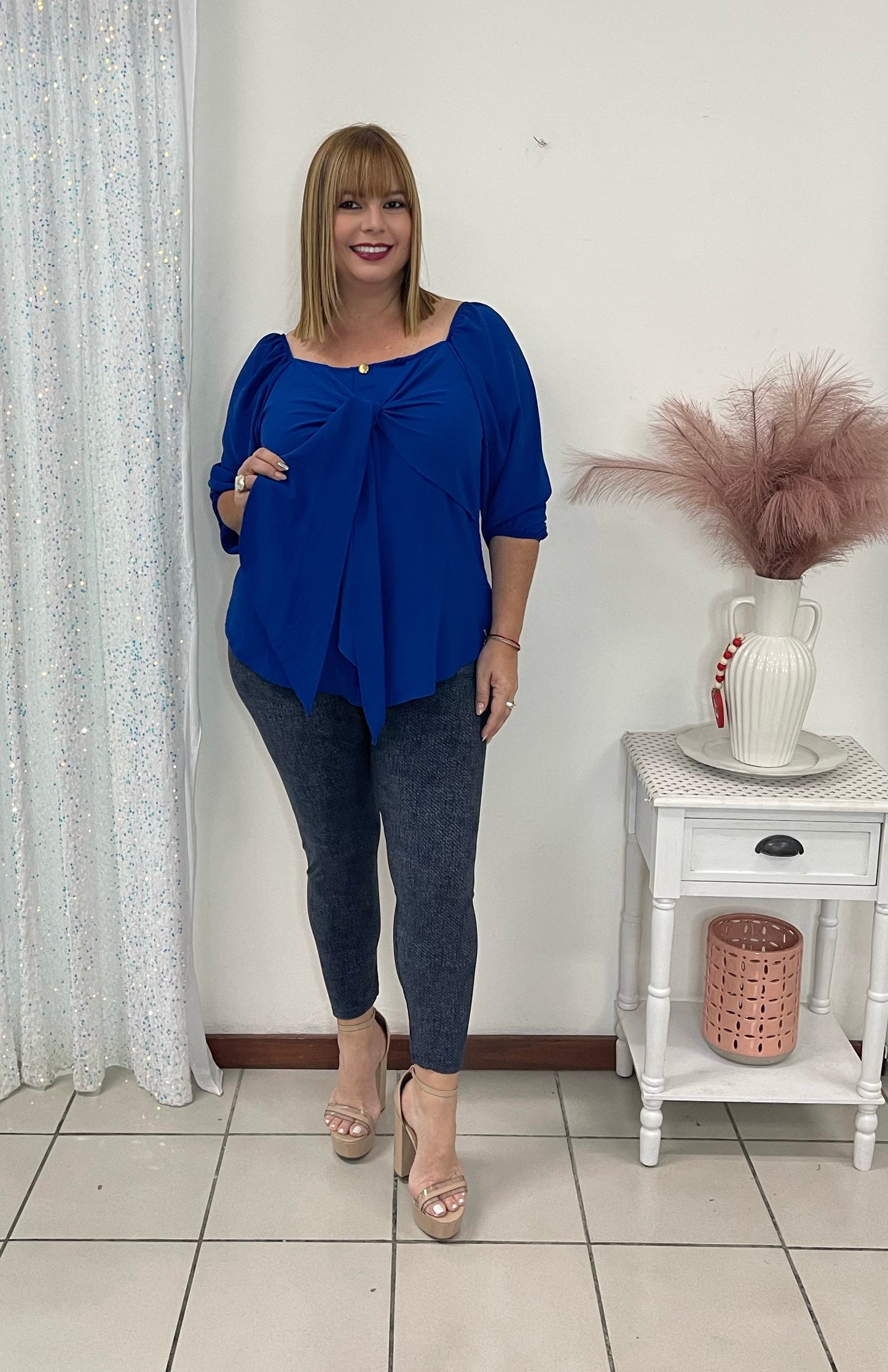 Plus Blue blouse with bow on the chest
