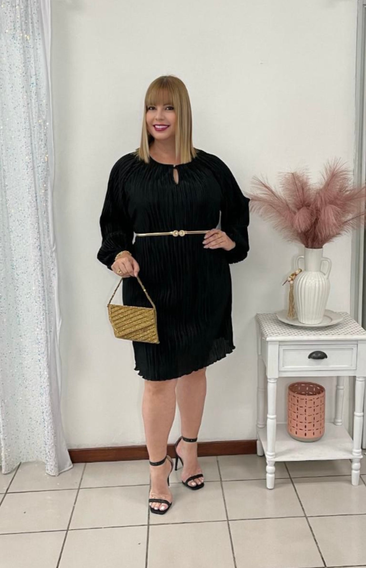 Plus black with sleeves short dress