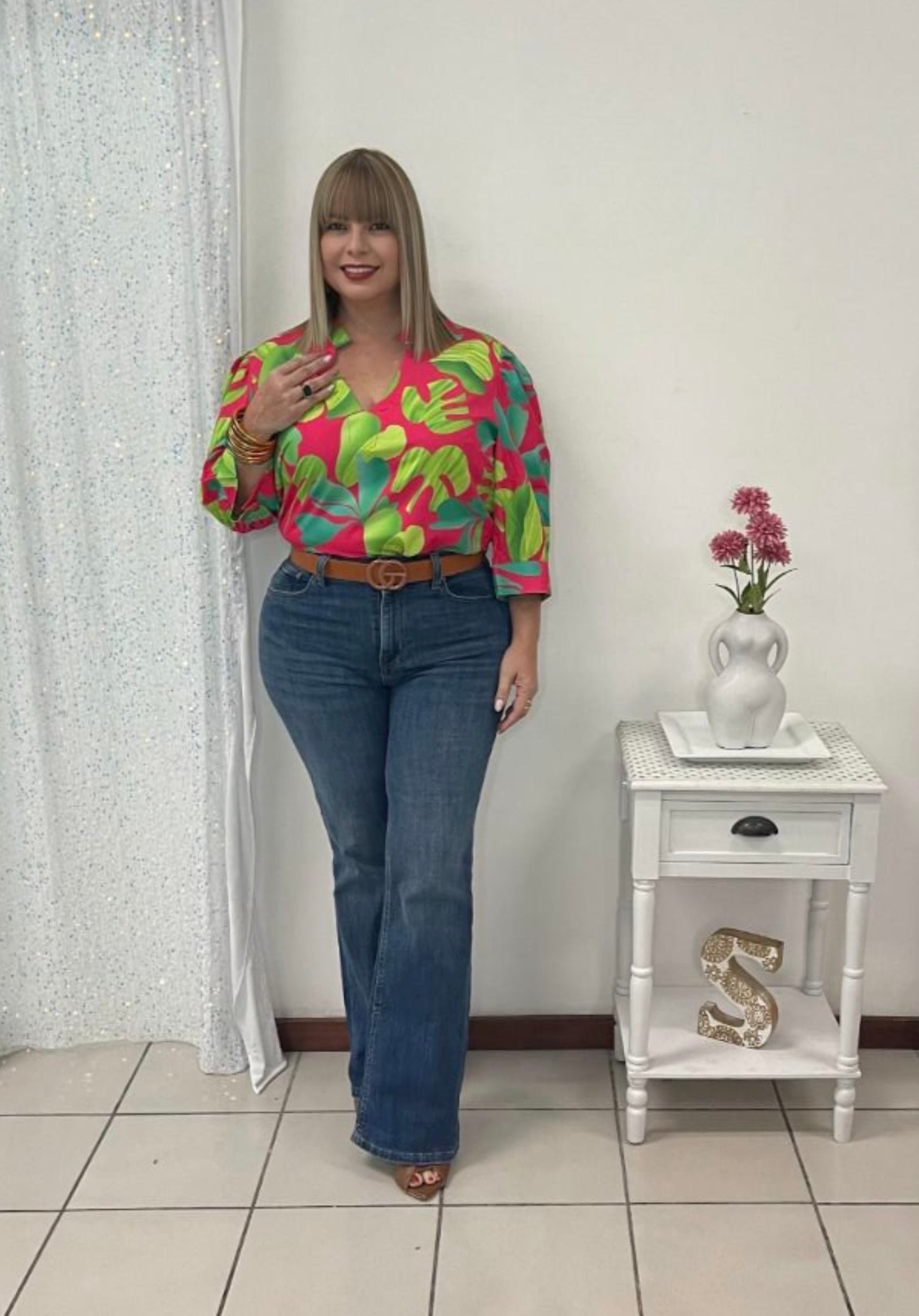 Plus Green and Pink Top