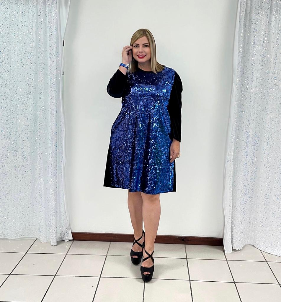 Plus traje negro Con Lentejuela Azul