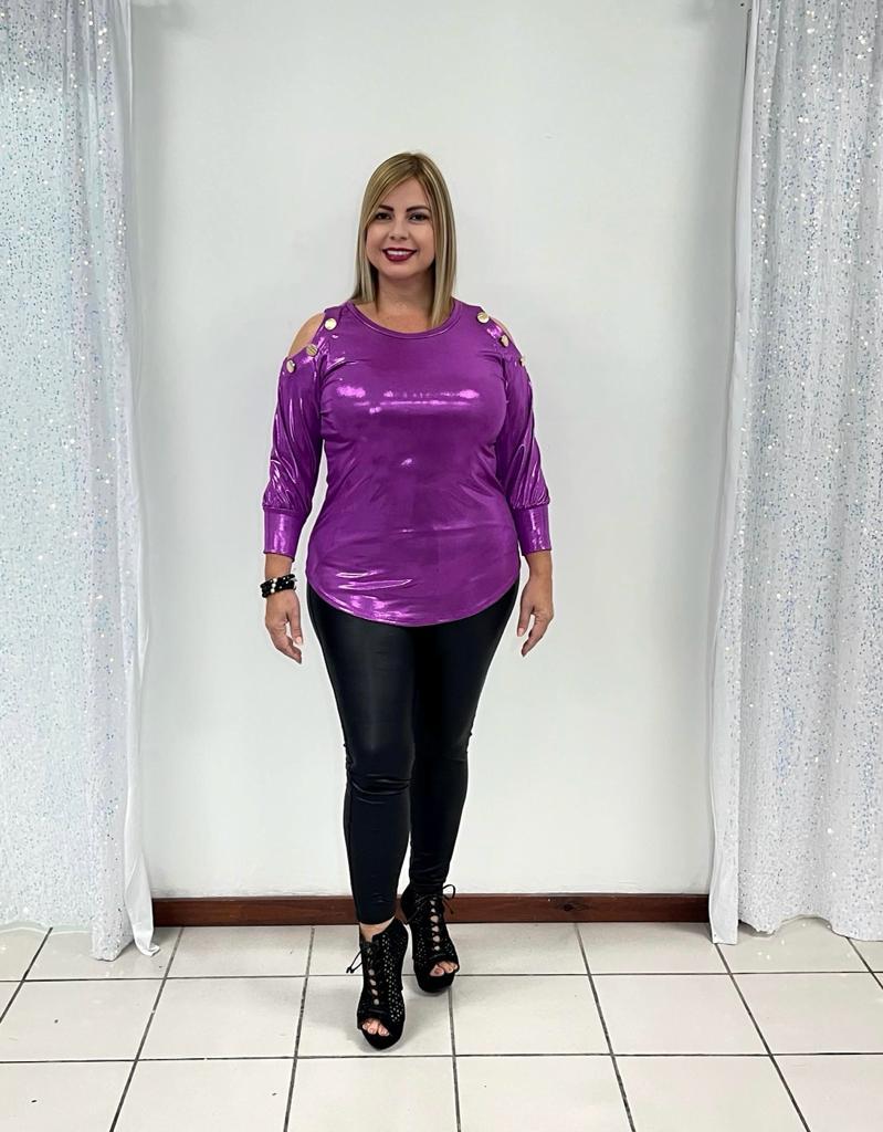 Plus Blusa Violeta open Shoulder