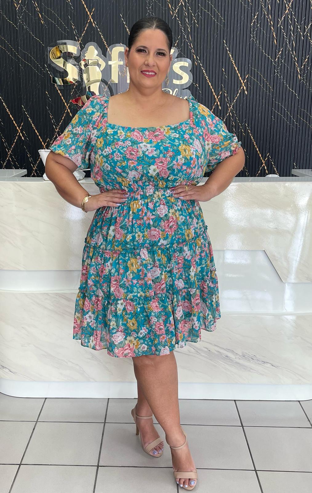Plus Flower Print Short Dress