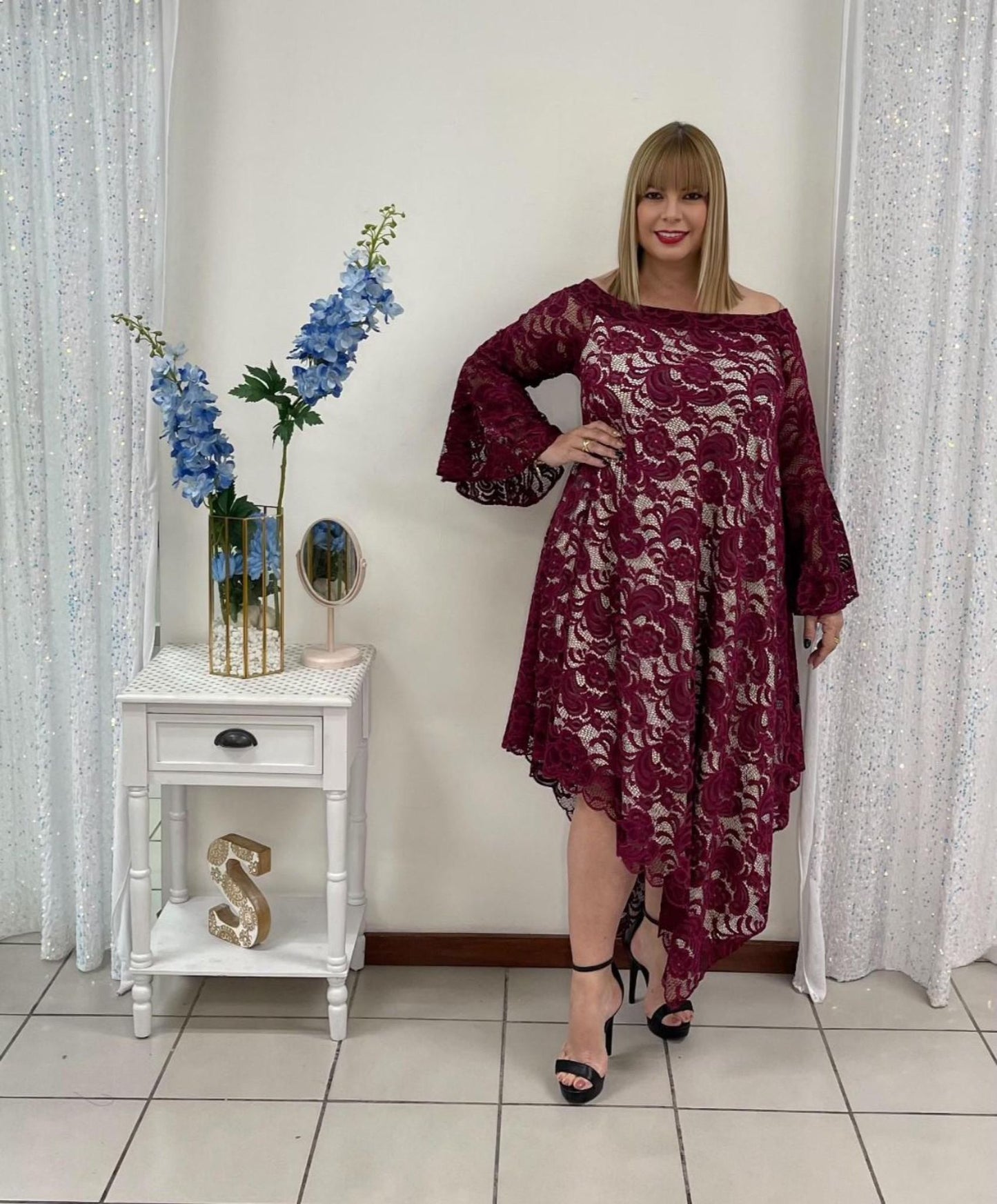 Plus Burgundy Asymmetric By: Claudia Orozco
