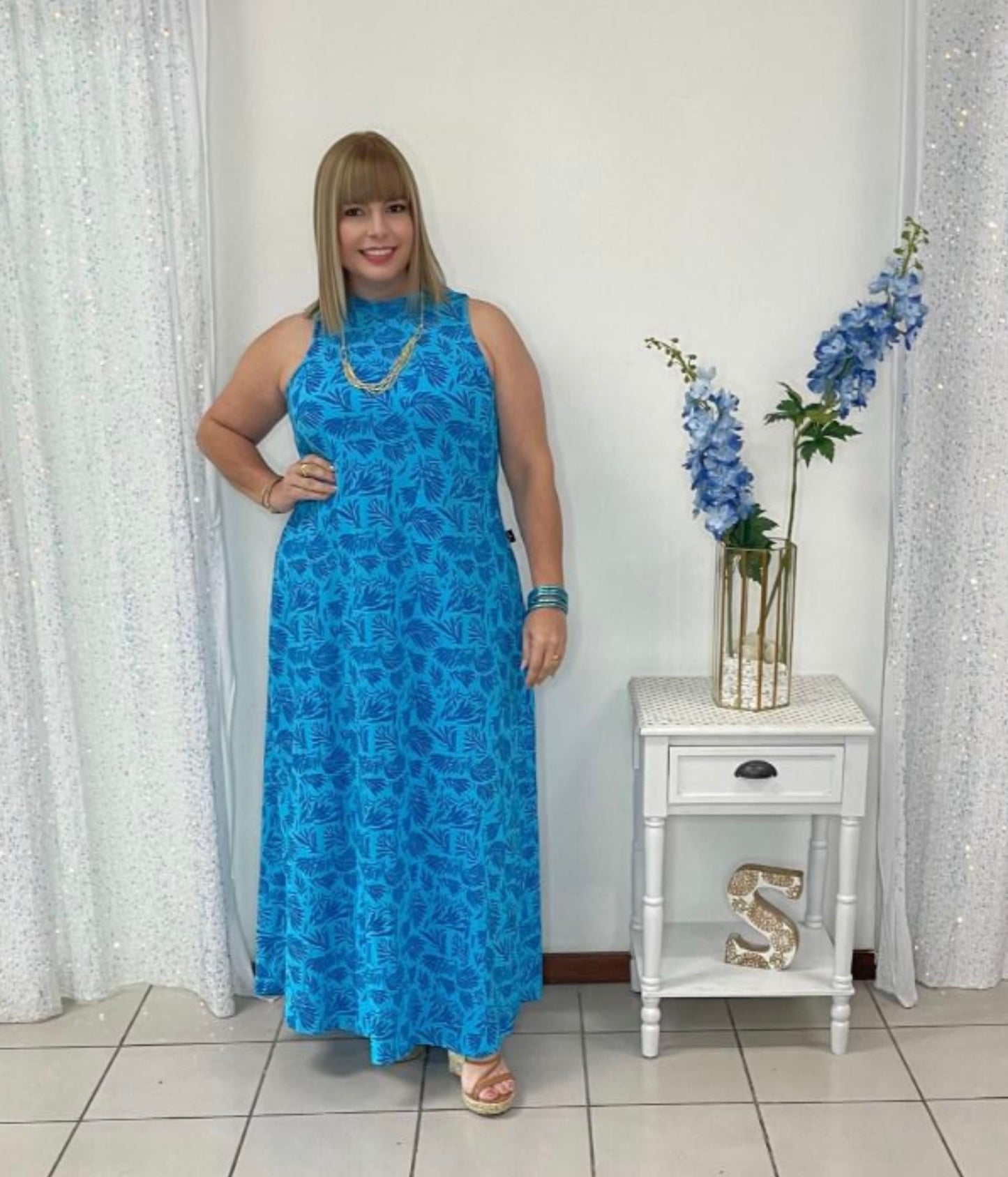 Plus Maxi Dress Azul By: Mamy Blue