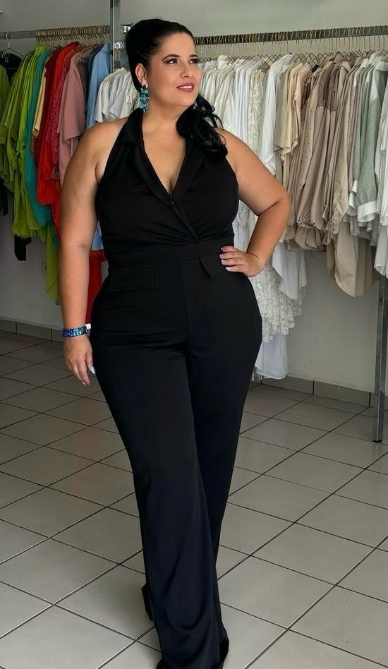 Plus black halter jumpsuit