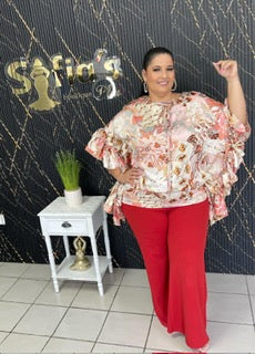 Plus floral print top in soft tones such as pink and beige