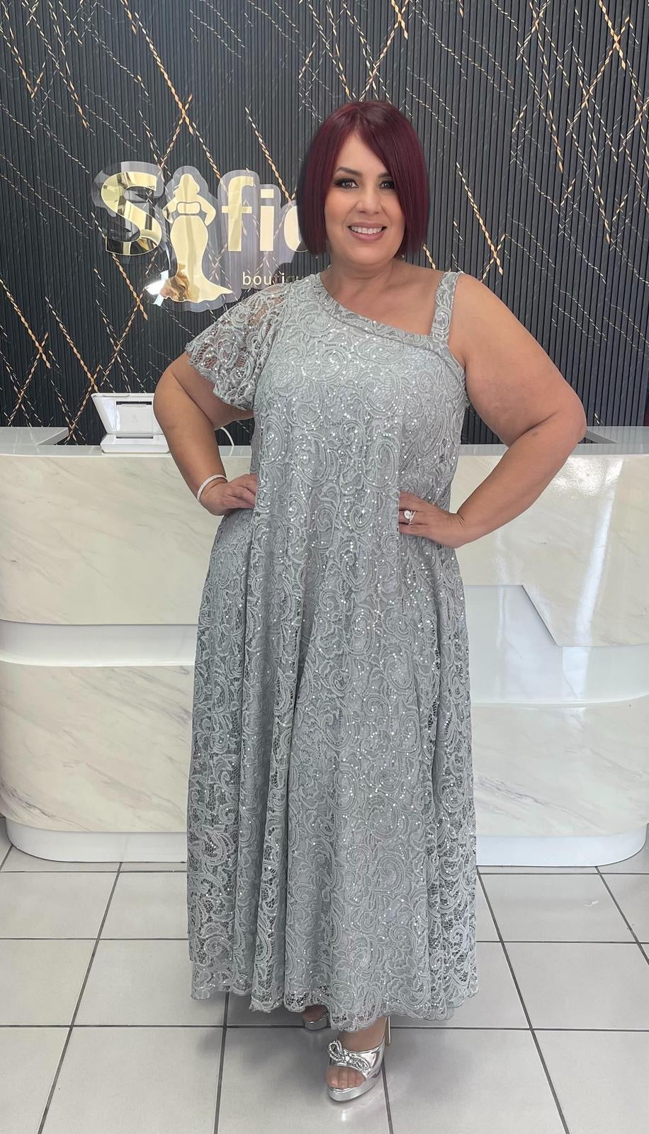 Plus grey and sequins maxi dress By Claudia Orozco