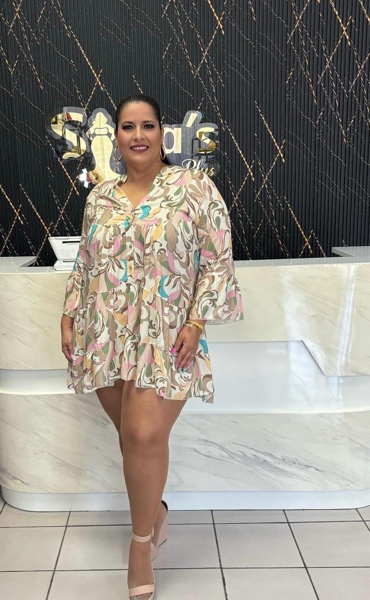 Plus leaf print short dress by: Italy
