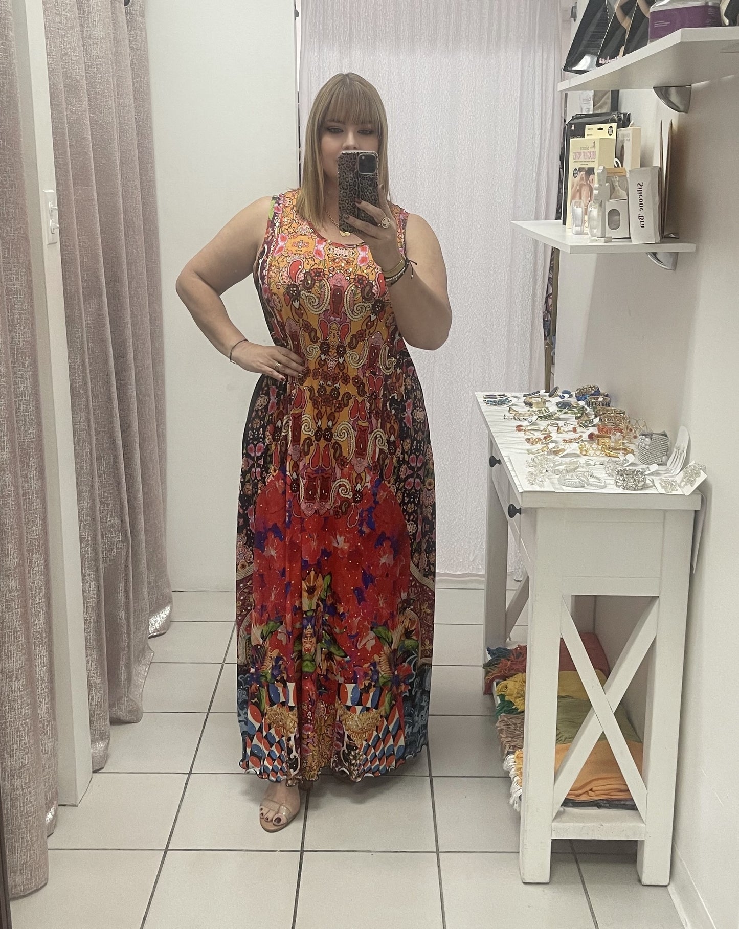 Plus long printed dress