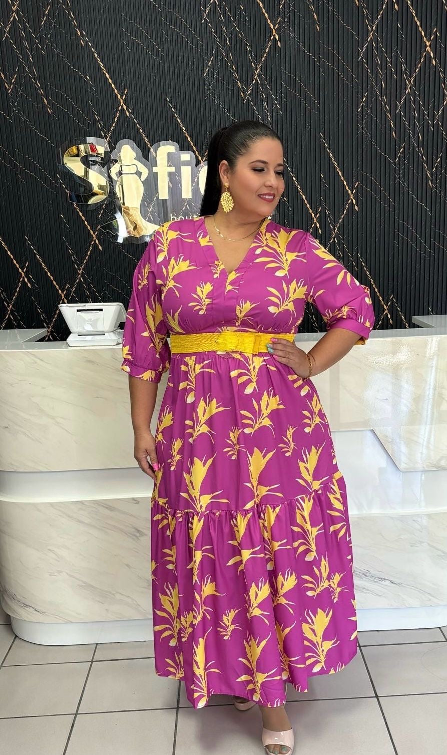 Plus magenta and Yellow short dress