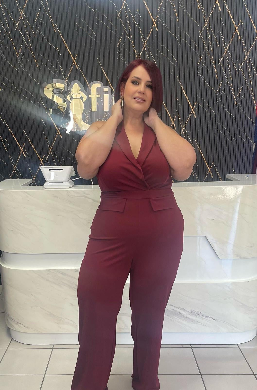 Plus burgundy jumpsuit