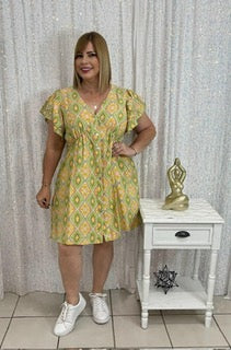 plus lime green short dress with buttons