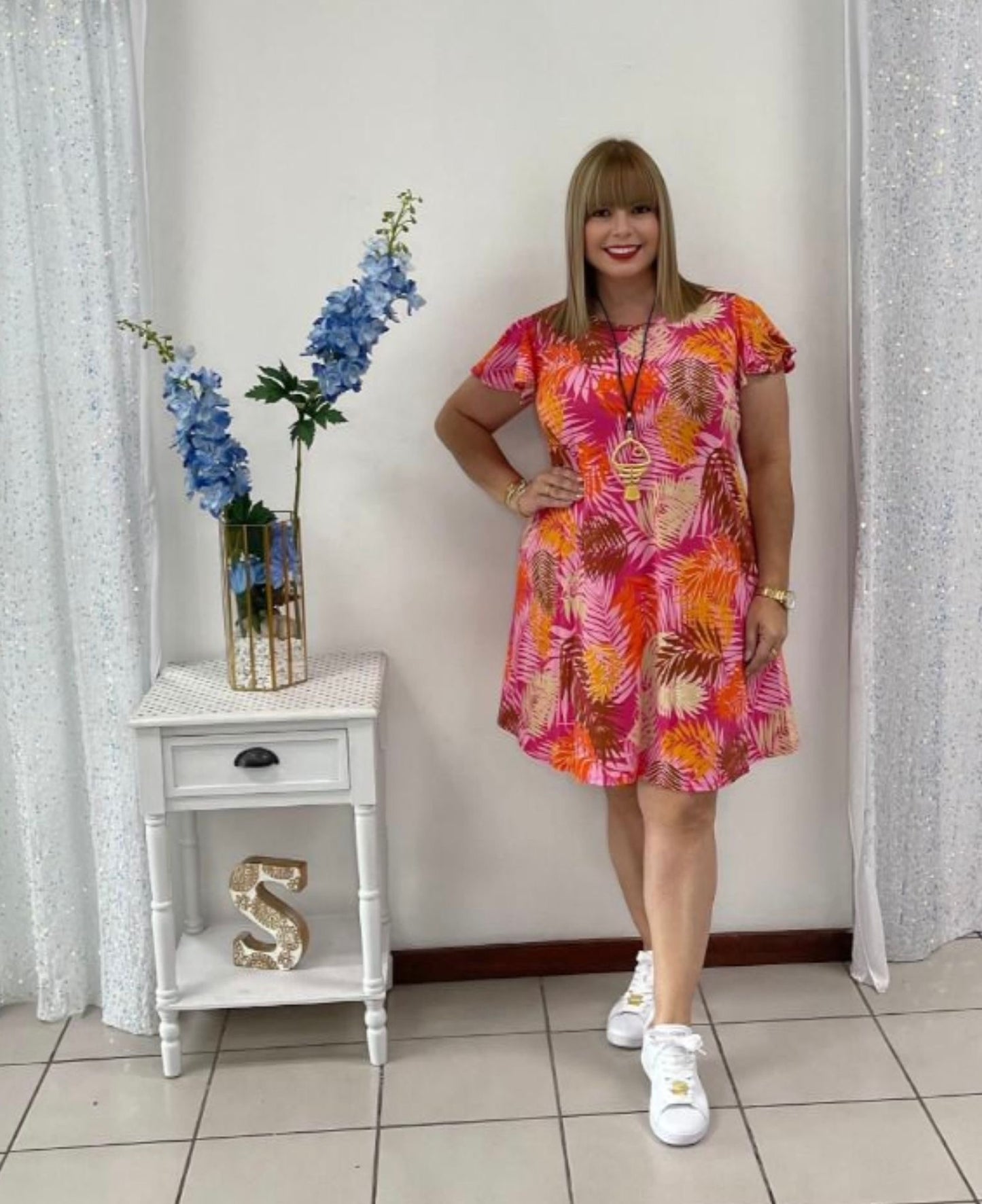 Plus orange and Leaf short dress