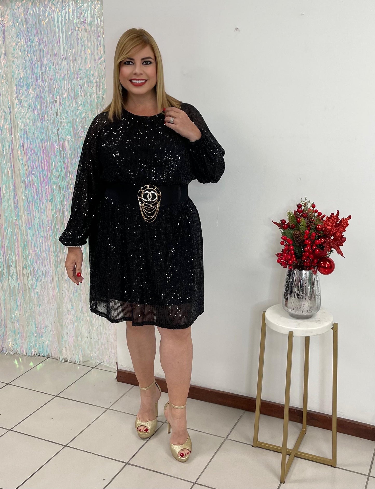 Plus Black sequins short dress