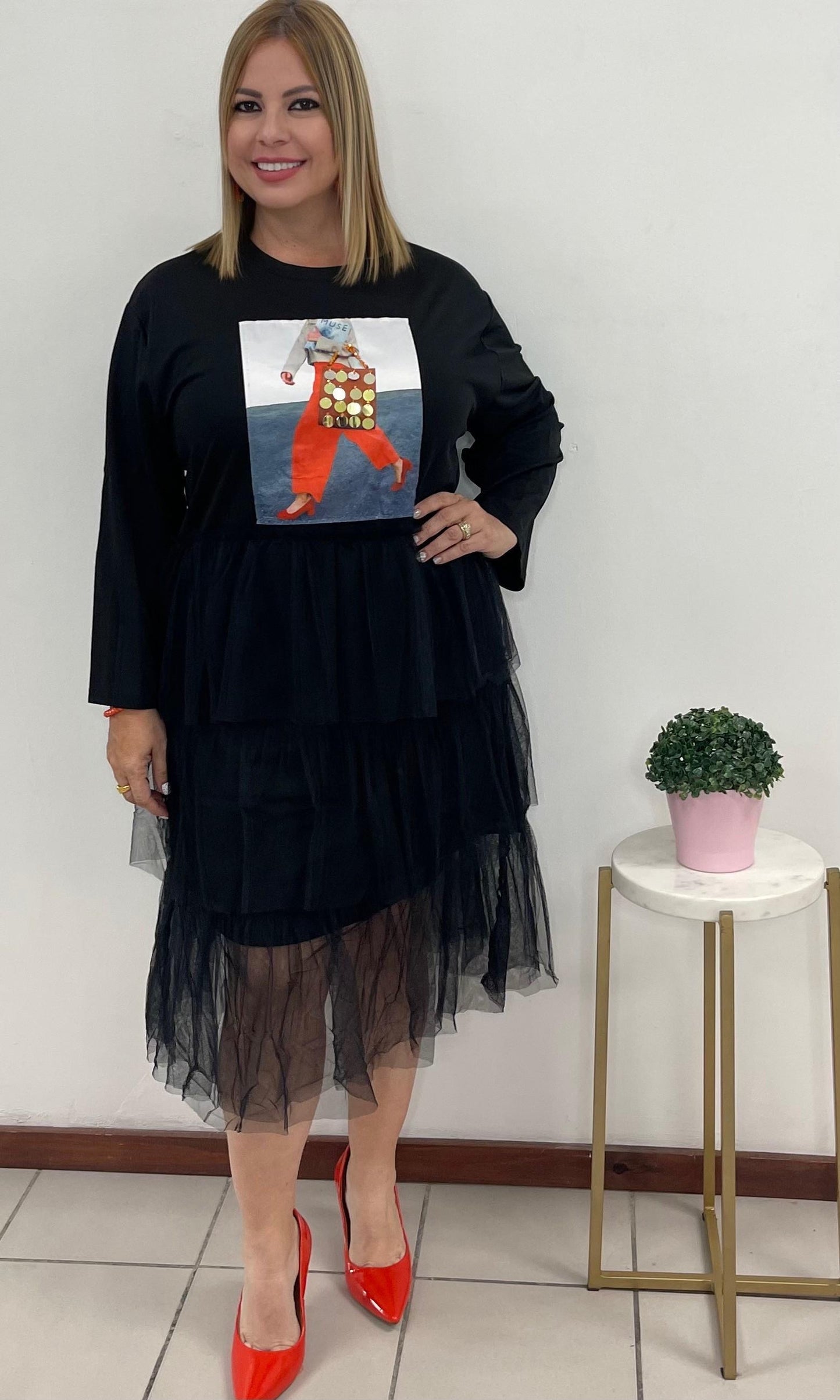 plus black short Dress