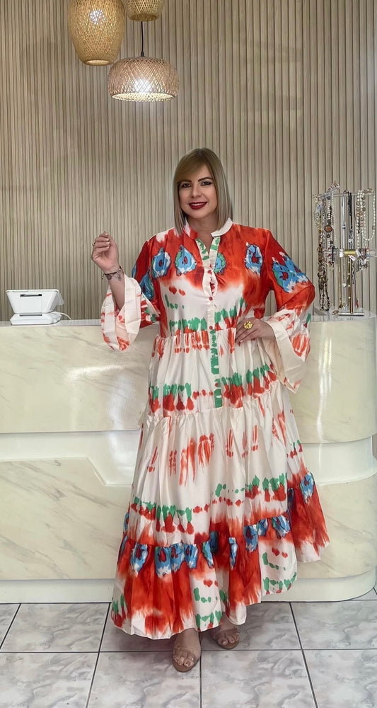 Tie dye orange italian maxi dress