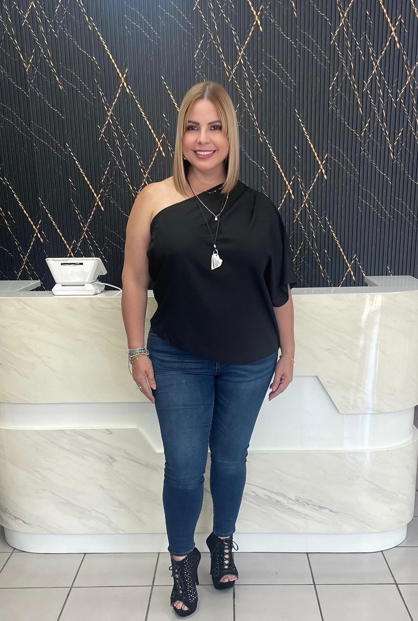 Black one shoulder top