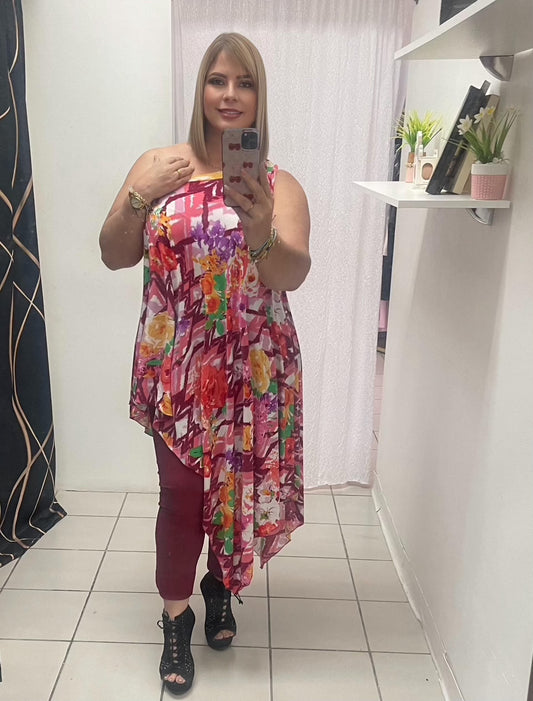 One shoulder floral print top