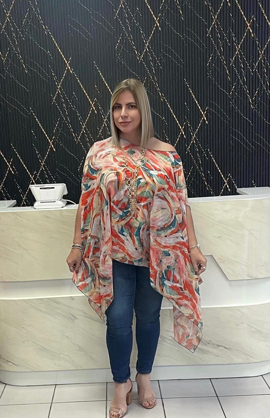 Orange print chiffon tunic