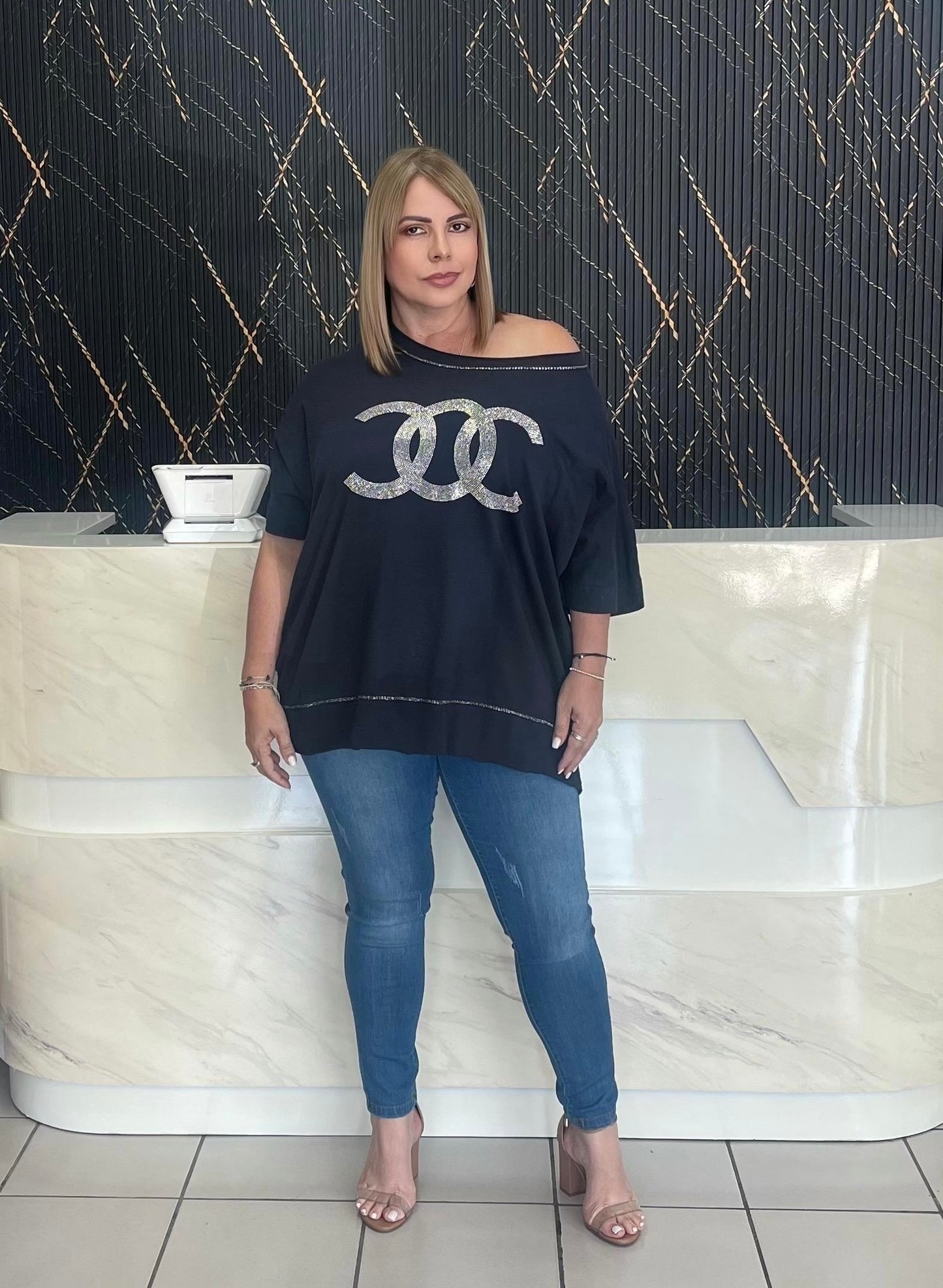 Navy blue italian plus top