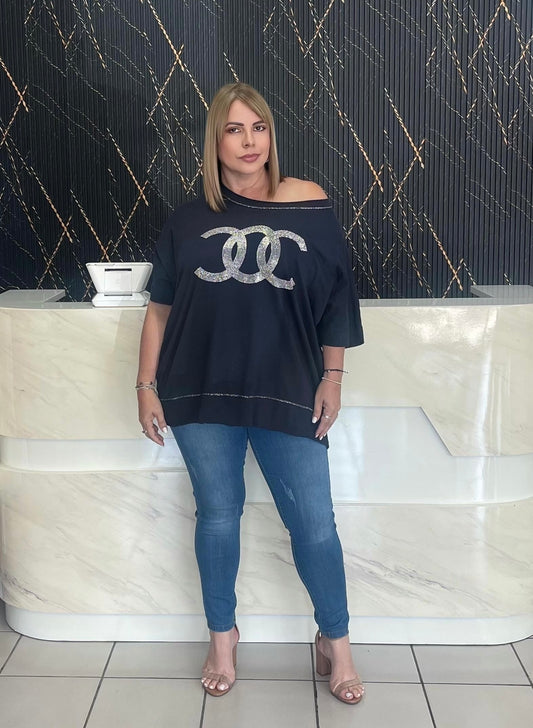 Navy blue italian plus top