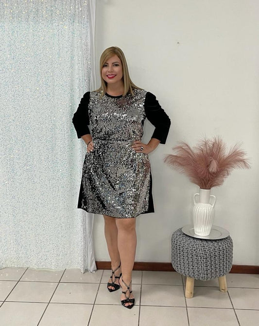 Plus Suit with silver sequins and black at the back