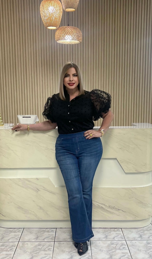 Black polka dots top