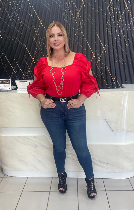 Cold shoulder red top
