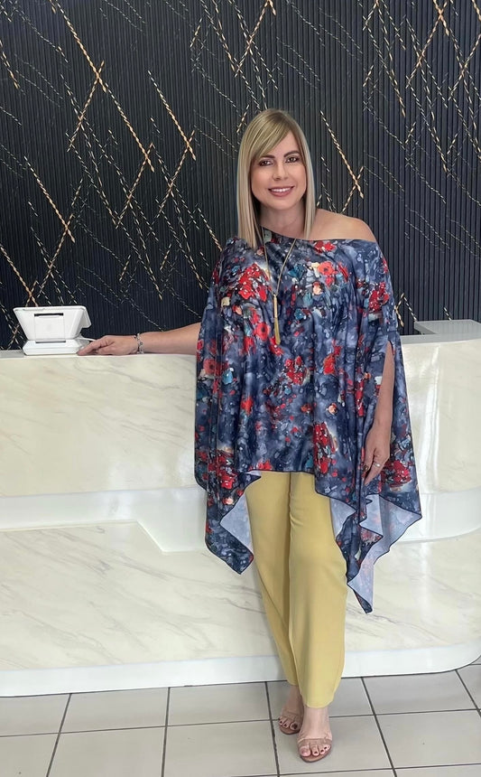 Blue & print tunic plus by Claudia