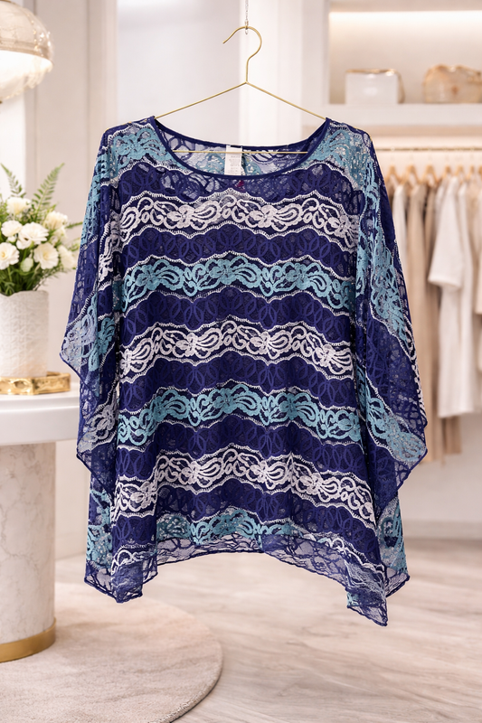 Plus lace tunic blue