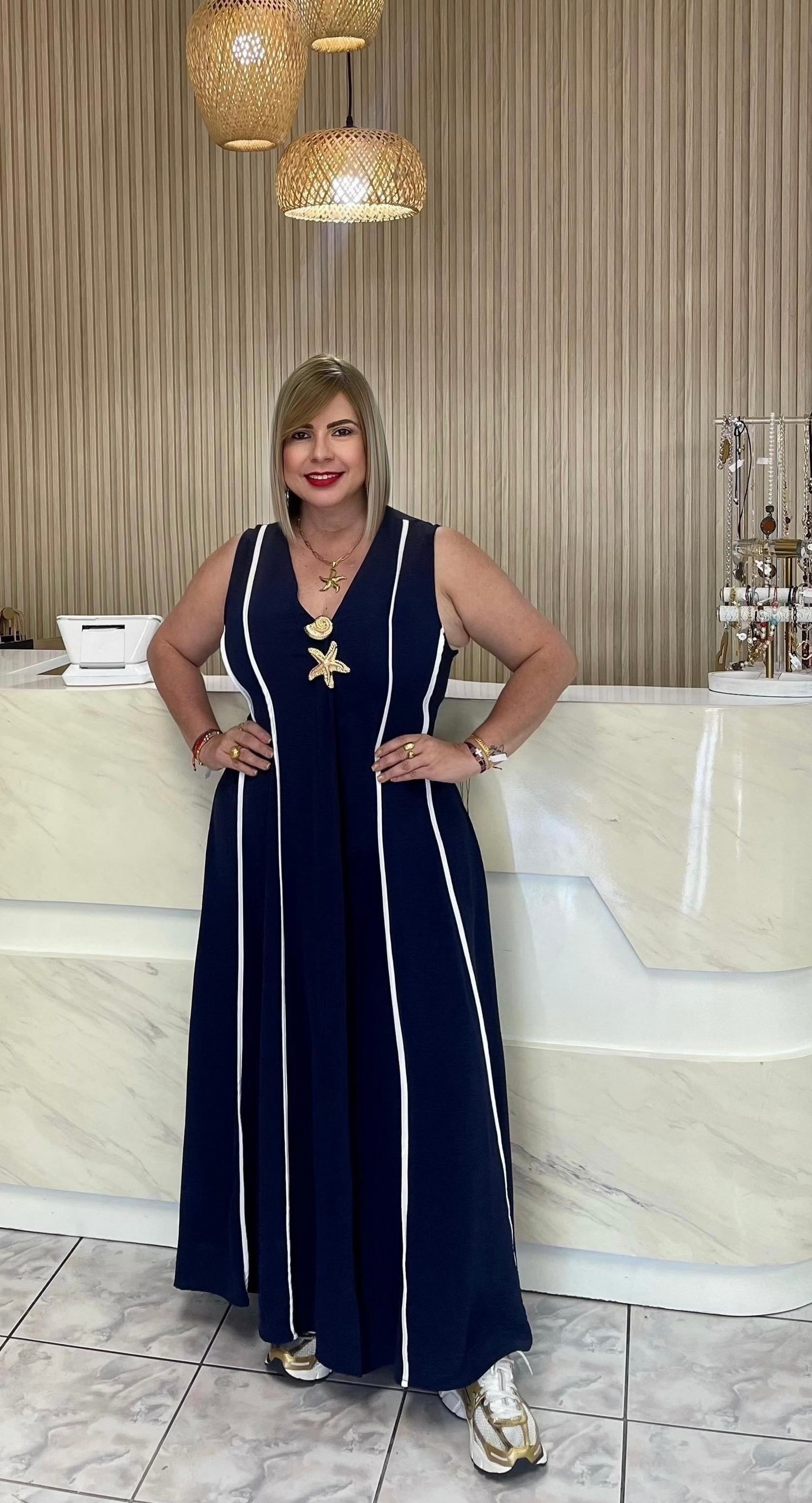 Navy blue with out sleeves plus dress