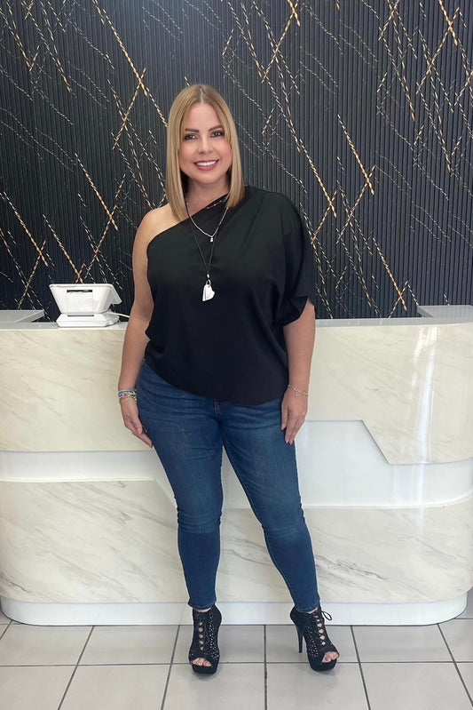 Black one shoulder top