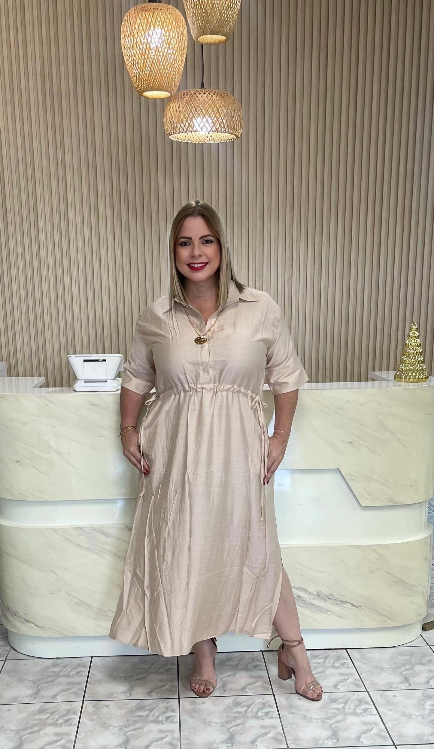 Nude with 3/4 sleeves plus dress