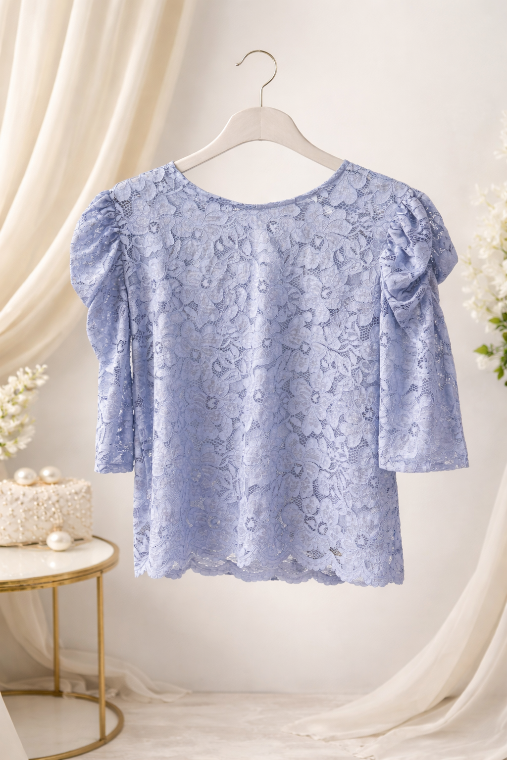 Sky blue lace plus top