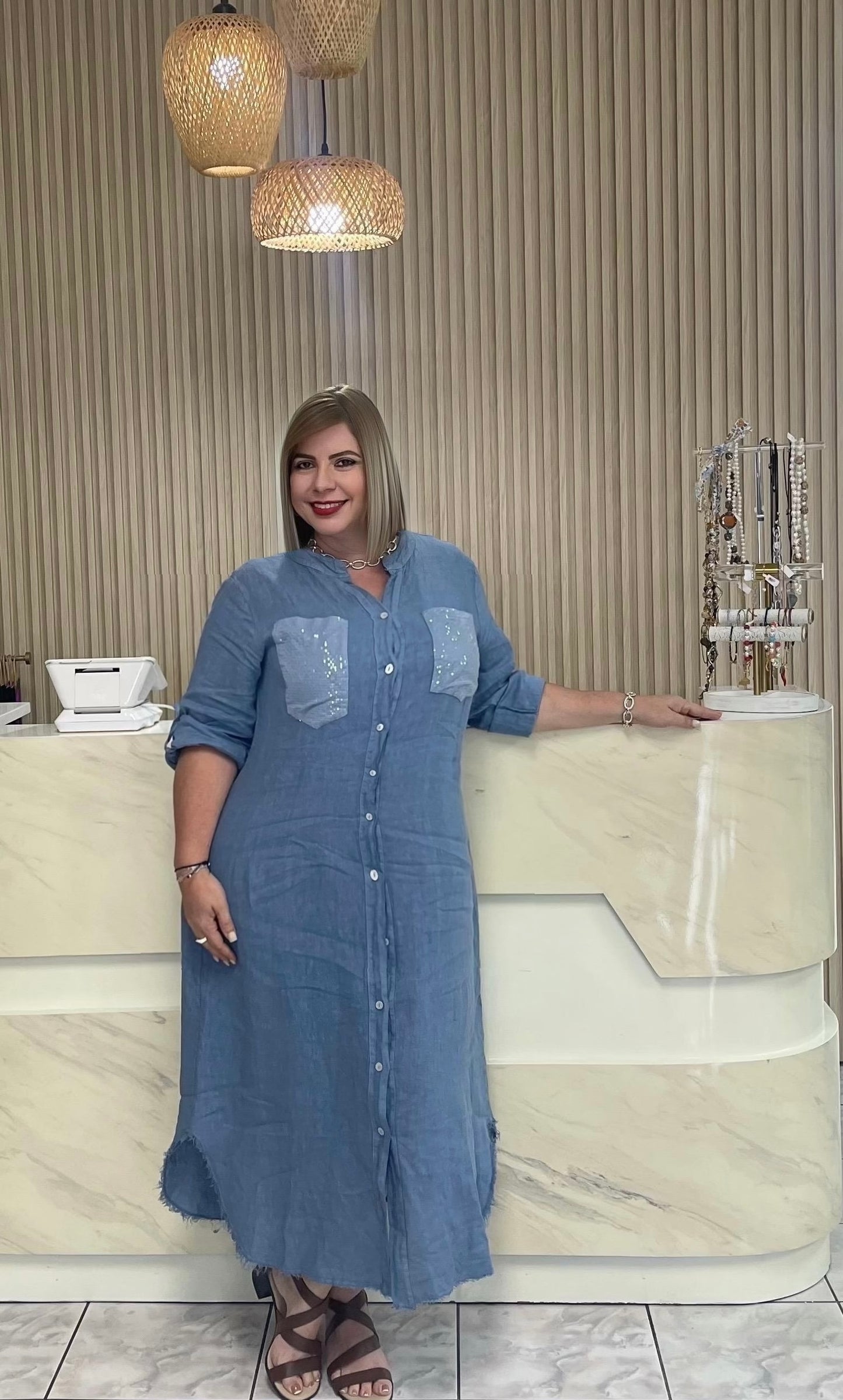 Long blue Italian plus dress