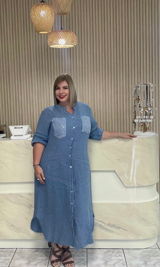 Long blue Italian plus dress