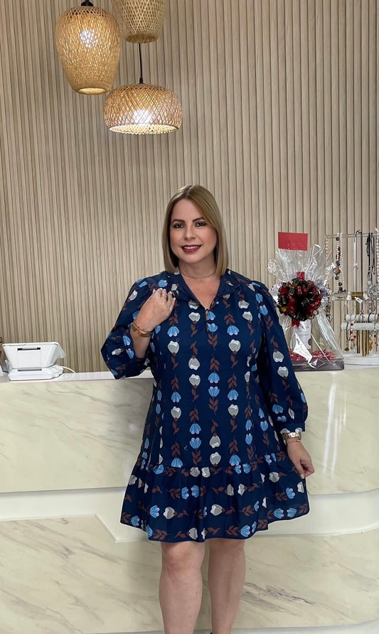 Navy Short dress with flowers